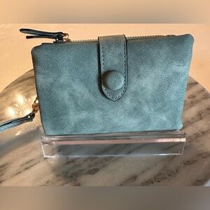 LBB Mini Suede Wristlet Light Blue Credit Card Holder Coin & Bill Holder